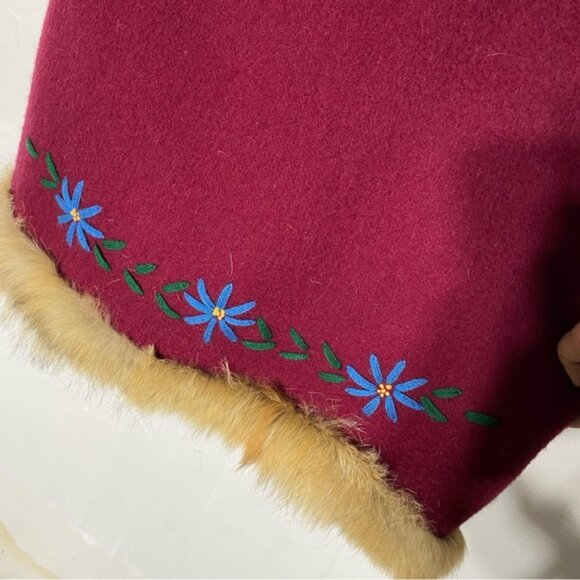 Vintage Kelsey Trail Burgundy Wool Embroidered Zip Front Parka W Fur Trim M - Picture 11 of 16